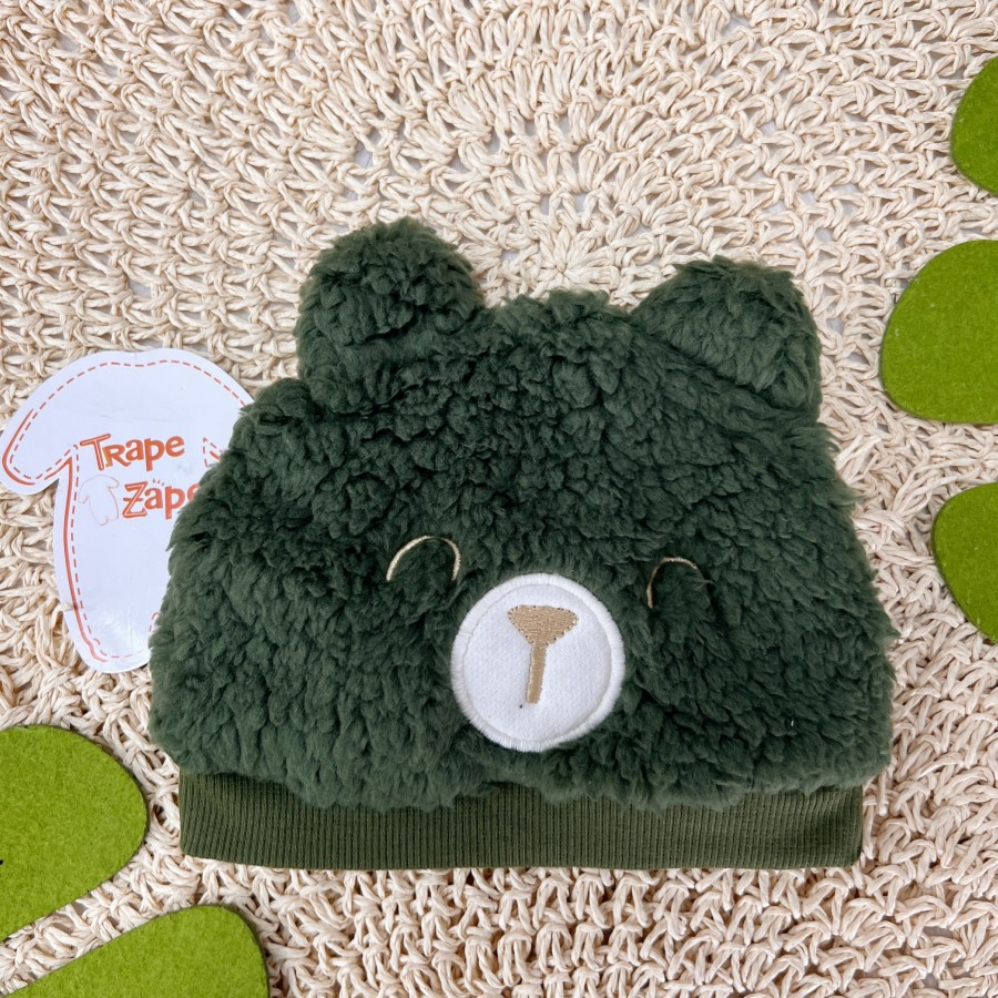 Touca Pelinhos Ursinho com Orelhinha - Verde Musgo